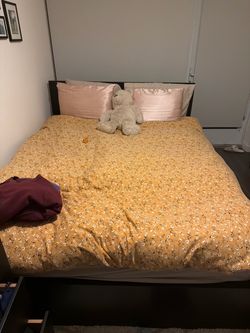 IKEA Malm Dark Brown Queen Bed + Casper Mattress