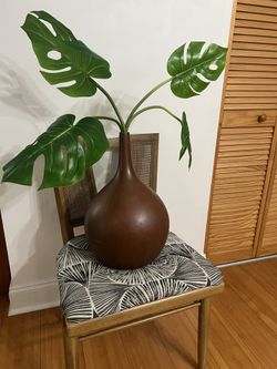 Large Faux Monstera Plant In Boho Wood Look Vase