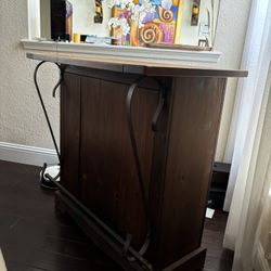 Rustic Wood Home Bar Cabinet with Wine Storage and Glass Racks