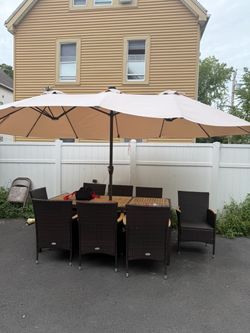 Outdoor Wicker Dining Set with Umbrella