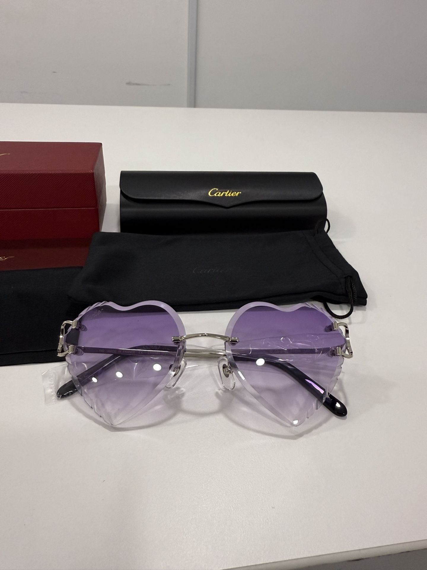 Purple Heart Cartier Glasses (Diamond Cut) Silver Frame