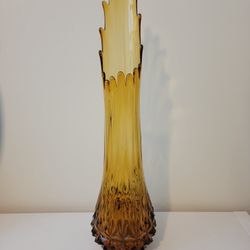 Vintage Rare Tall Floor Glass Swung Vase Fat Bottom 