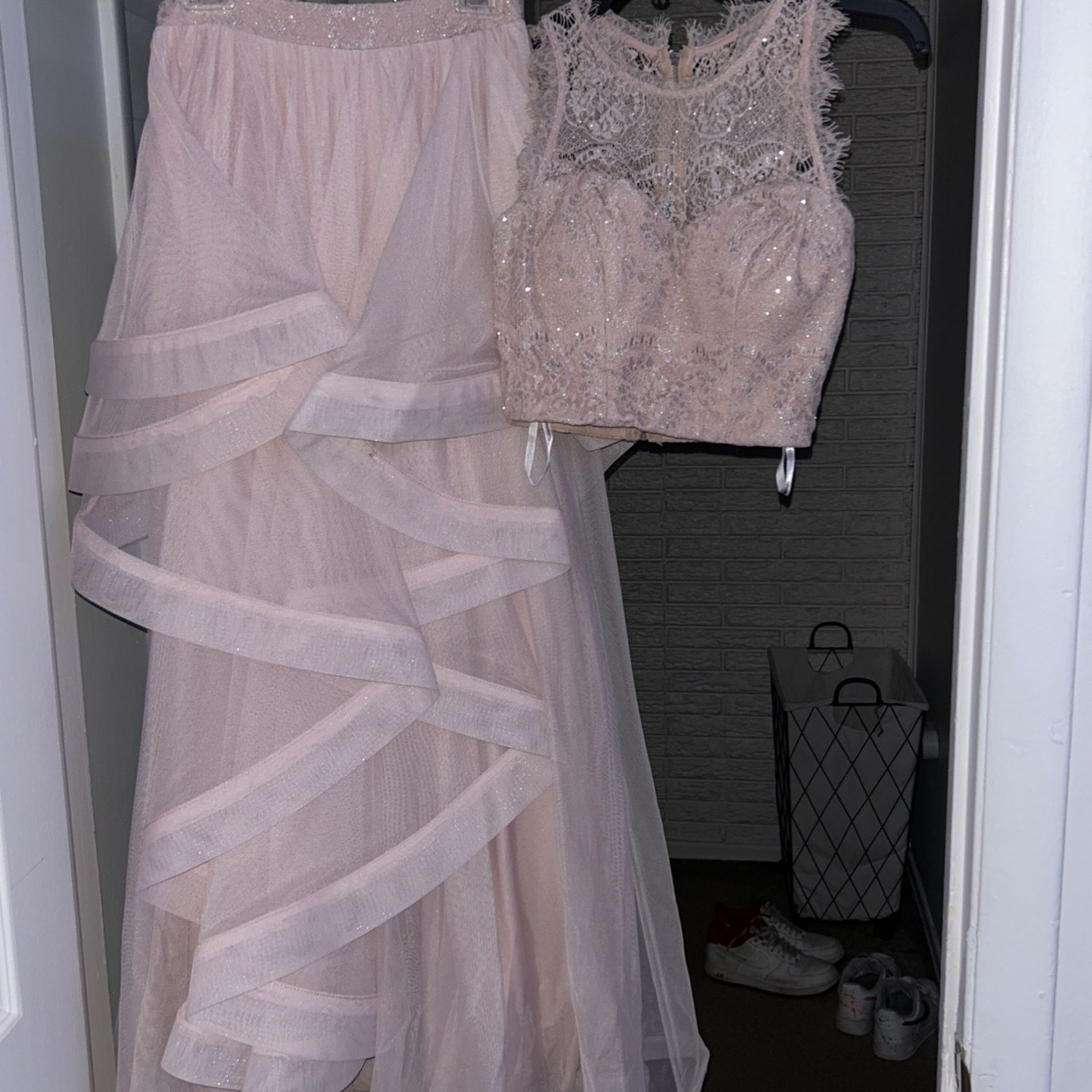 Light Pink 2 Piece Prom Dress