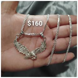 925 Sterling Silver Chain With The Pendant/Cadena Con Dije De  Aguila De Plata 925