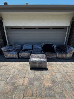 Chateau D'Ax Brown 6-piece Modular Leather Sectional Sofa with Ottoman