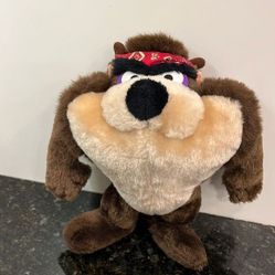 VINTAGE 1993 Biker Taz Tasmanian Devil Plush Toy 10" Bandana Warner Bros 