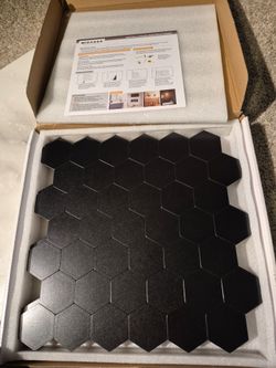 MISCASA Peel-and-Stick Black Hexagon Metal Mosaic Tile Matte 12x12.4 6 Pack NIB