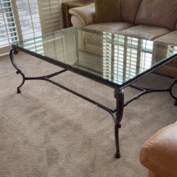 Large Iron & Glass Coffee Table 