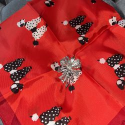 Poodle Red Scarf With Brooch 