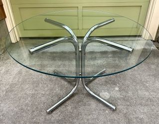 Dining Table Chrome Glass Round Vintage Midcentury Modern