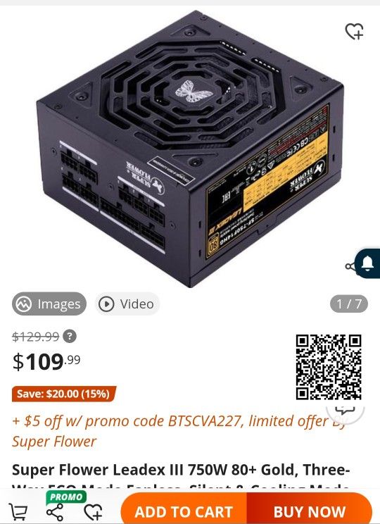 (High End PSU, 8 Yr remaining Warranty) Super Flower sf-750f14hg 750W 80+ Gold ATX Power Supply