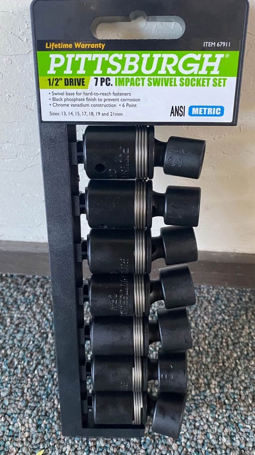 1/2” Drive 7 PC. Impact Swivel Socket Set. Metric