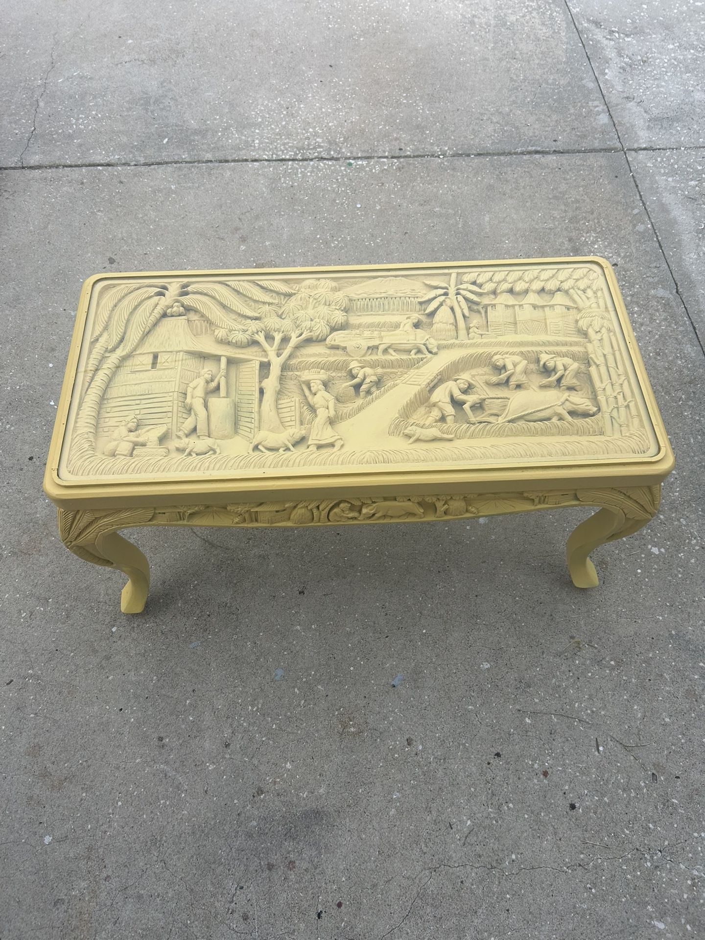 Chinese Wooden Carved Glass Top Coffee Table