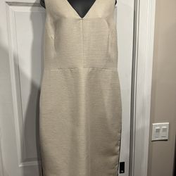 Sleek Beige Sheath Dress with V-Neckline