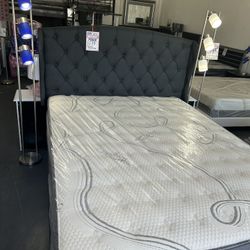 Cama Queen Size Con Cabecera Acolchonada