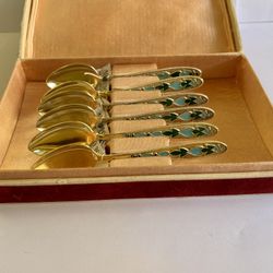 Vintage Russia Sterling Silver Gilt Enamel Coffee Spoon Russian. New With Tag And Box (#124)