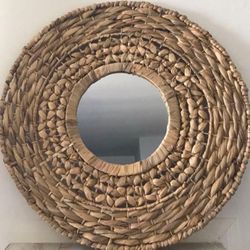BOHO RATTAN WOVEN MIRROR