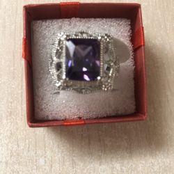 Sz 8 Purple Stone In LG Filigree Band 925 Stamped 
