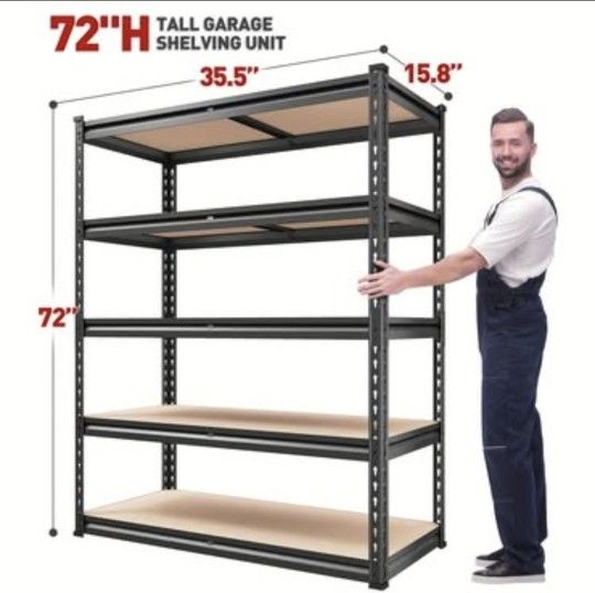 NEW 2000LBS Garage Shelving 35.5"W x 72"H x 15.8" Shelves Heavy Duty Shelving 5 Tier Metal Shelves