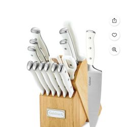Cuisinart Classic Forged Triple Rivet 15-Piece Cutlery Set with Block, White and Stainless