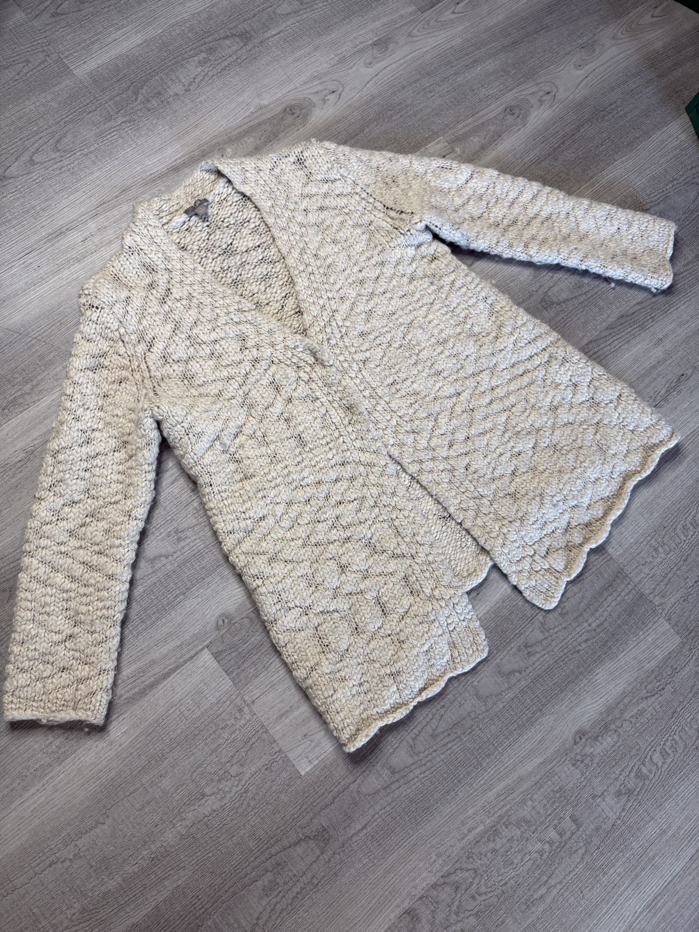 J Jill Open Cardigan Sweater Cream Beige Chunky Wool Alpaca Knit Size Small