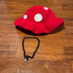 crocheted Mushroom Bucket Hat & Choker Necklace