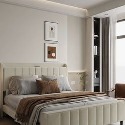 King size beige color bed frame