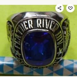 Union pacific safety ring blue stone set in silver