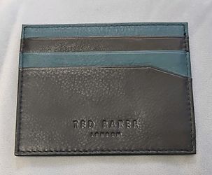 Ted Baker Mens Chocolate Brown & Green Leather Card Holder