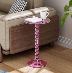 Pink Acrylic Round Pedestal Side Table