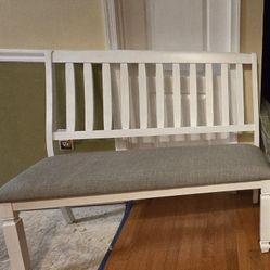 White Bench With Cushion and Back Rest