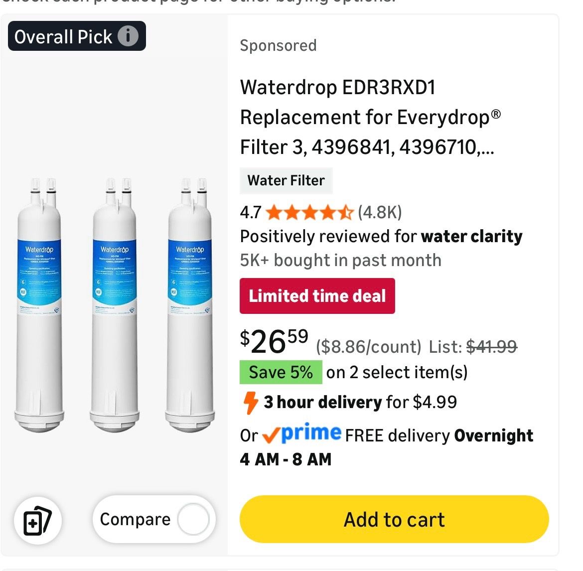 Water drop replacement for every drop