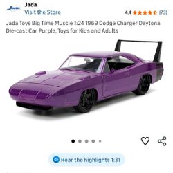 Jada Toys Big Time Muscle 1:24 1969 Dodge Charger Daytona Die-cast Car Purple, Toys for Kids and Adults