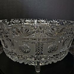 Cut Glass 3 Footed Crystal Bowl With Cut Design 9.5"×4.5"×3.5"