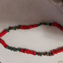 Red Coral And Turquoise Necklace