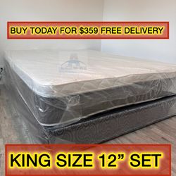 King mattress pillow top and box spring set (2pc - brand new