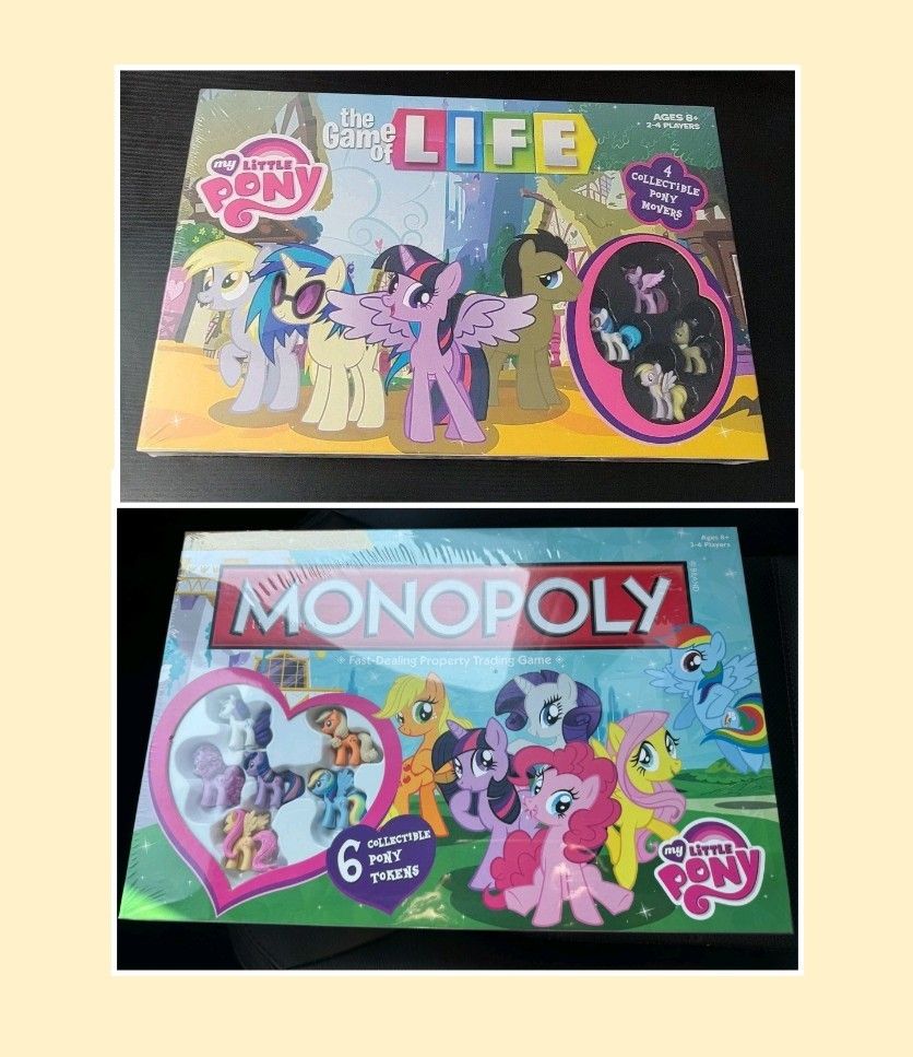 New Factory Sealed!! 2013 My Little Pony MONOPOLY &
2014 My Little Pony LIFE Board Game