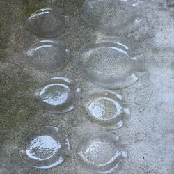 Vintage Arcoroc France Poisson Fish Glass Set 2 X16”Platters +6 X10” Dinner Plates MCM