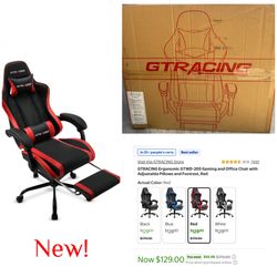 GRACING Ergonomic GTWD-200 Gaming and Office Chair with Adjustable Pillows and Footrest, Red