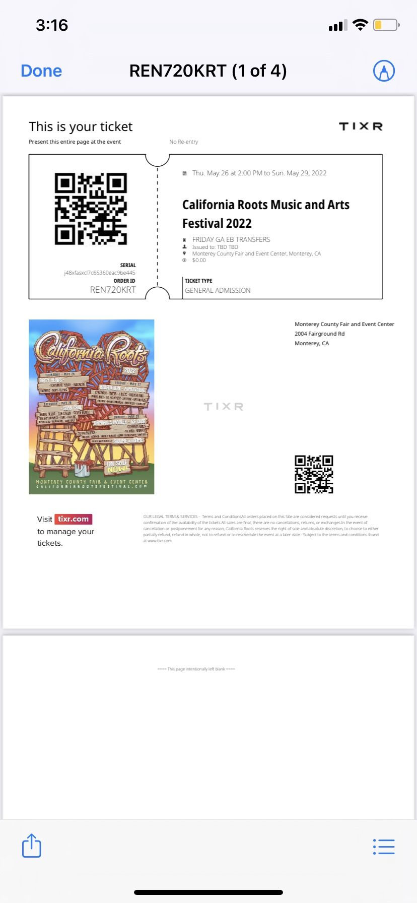 Cali Roots Music Festival 4Tickets , 2 Tickets Friday 2 Tickets Saturday