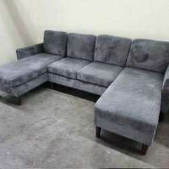 New Grey Corduroy Sectional With Duo Chaises.  58x100x58.  Free Delivery!