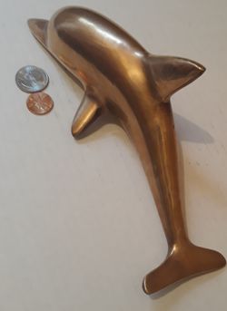 Vintage Metal Solid Brass Dolphin, Porpoise, Fish, 9 1/2" Long, Table Display, Shelf Display, Quality Brass Dolphin, This Can Be Shined Up Even More