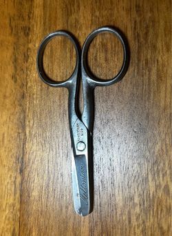 Antique English pocket scissors co-branded with the famous "Meltonian" brand name. They date back to BEFORE 1898 - so OVER 100 years old !!!