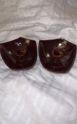 Vintage Art Pottery Candle Holders Signed 