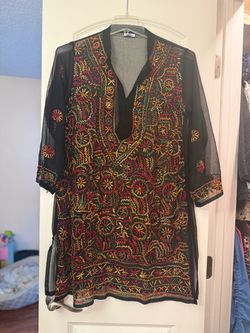 Black Embroidered Tunic Top