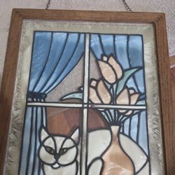 STAINED GLASS CAT FRAMED 11 × 14