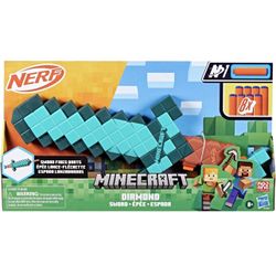 Nerf Minecraft Sword Dart Blaster, Pull Back Priming, Foam Edge, 8 N1 Darts, Ages 8+ 
