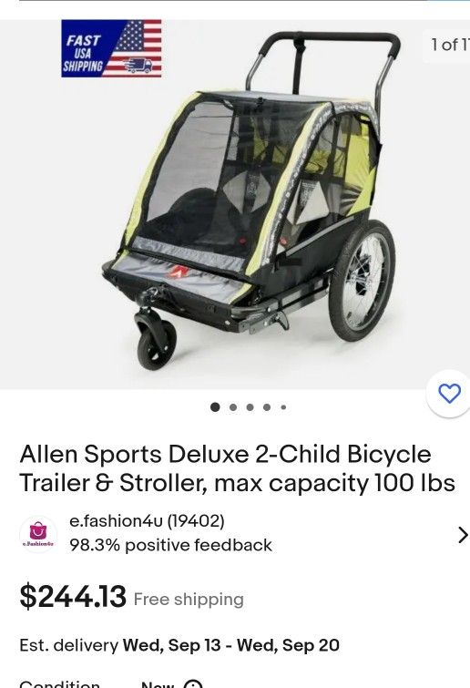 Allen Sports Deluxe Child Bicycle Trailer Stroller, max