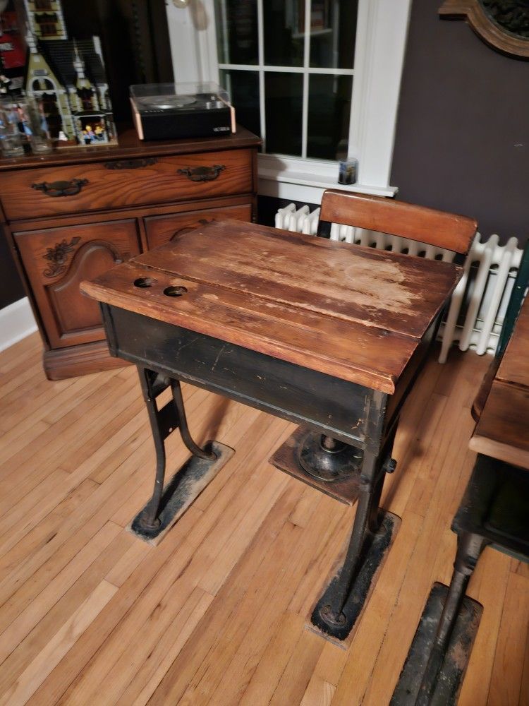 Antique School Desk And Chair 