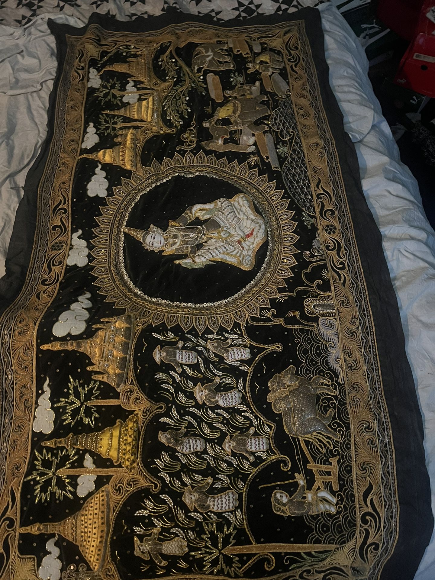 Burmese Kalaga Thai Vintage Embroidered Tapestry